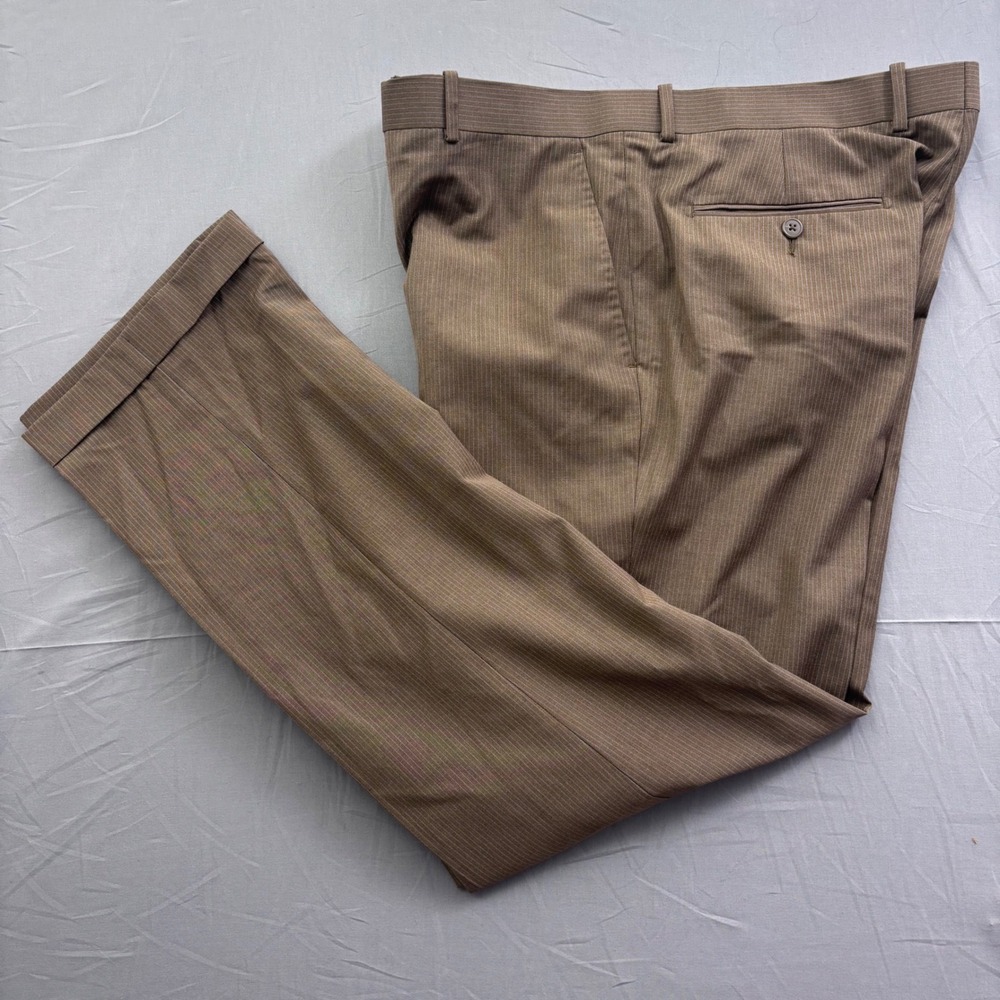 Gino Valentino Mens Brown Pinstripe Dress Pants Cuffed Flat Front Trousers 36R